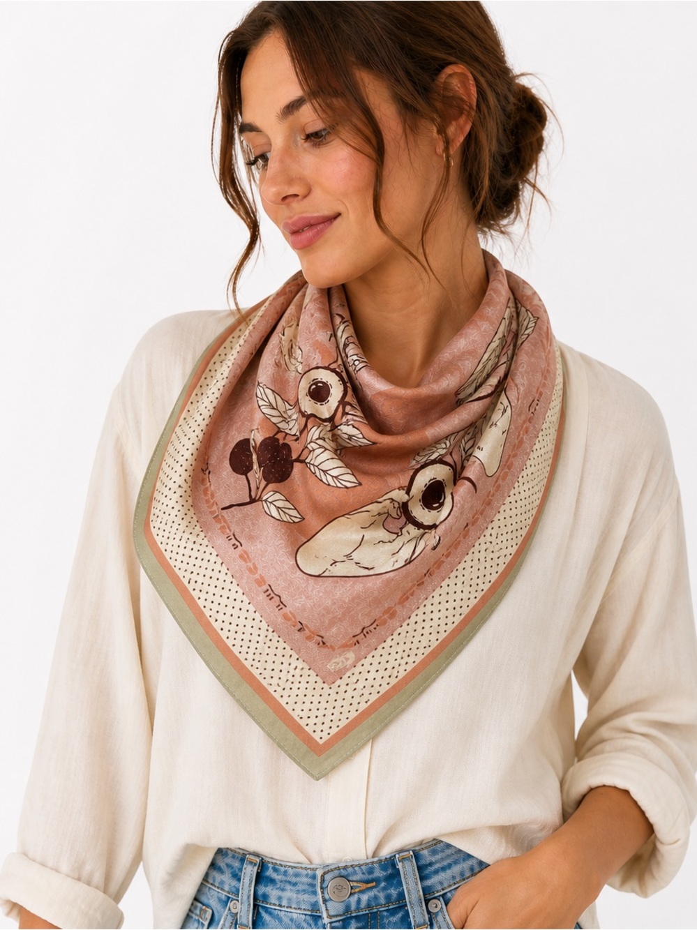 Anthro Style Art Scarf “Art by Ciara” | Botanical Fruit Print Cotton